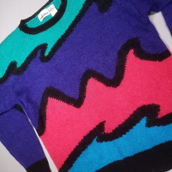 Vtg 80s Kristina Knit Pullover Mohair Blend Colorblock - Picture 2 of 8